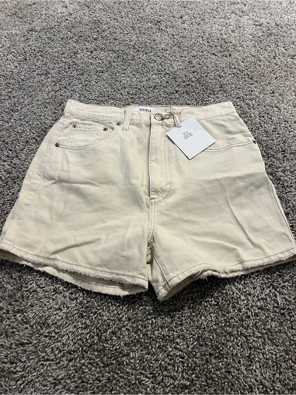 pistola Cream High-Rise Denim Shorts